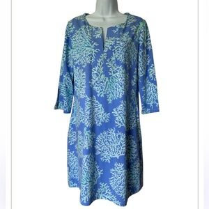 Barbara Erickson Emily Shift Dress Blue Coral Print  Excellent $160.  Size L